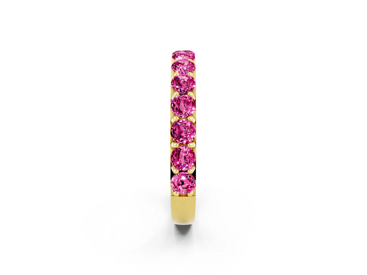 Round Pink Sapphire Polished Half Eternity Band in Yellow gold with Classic Prong Setting_2