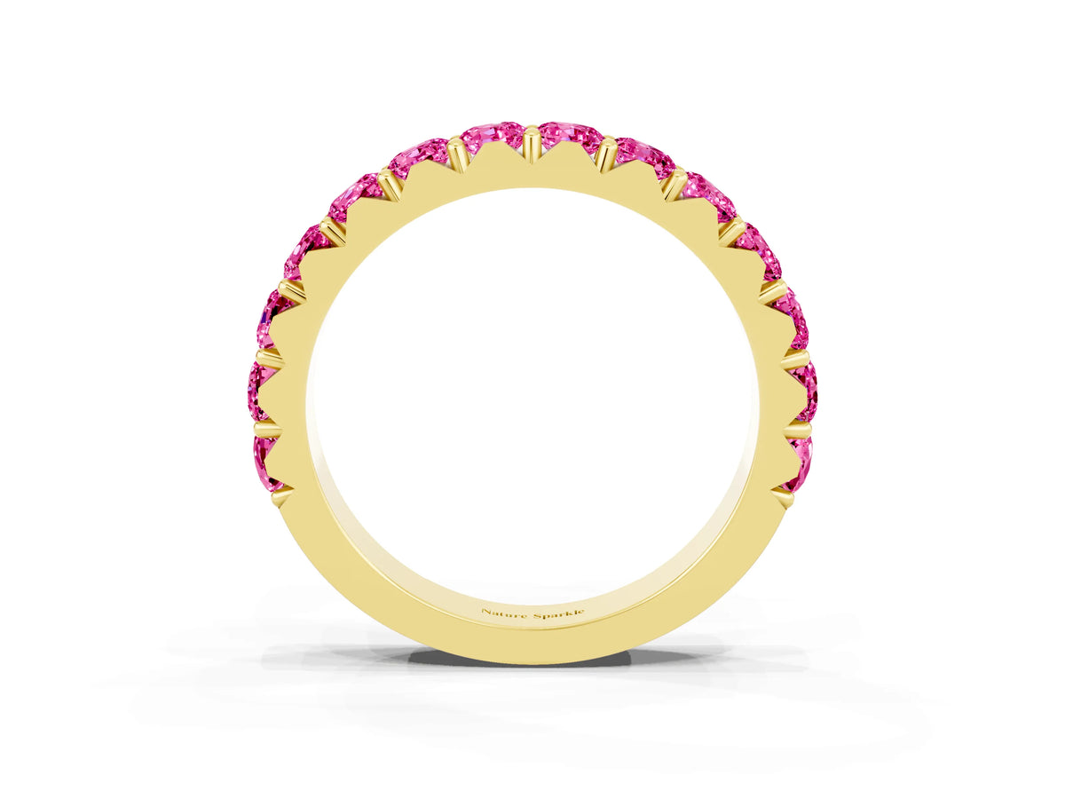 Round Pink Sapphire Polished Half Eternity Band in Yellow gold with Classic Prong Setting_3