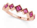 Round Pink Sapphire Square Bezel Chevron Band in Rose gold with Milgrain Detailing_1