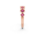 Round Pink Sapphire Square Bezel Chevron Band in Rose gold with Milgrain Detailing_2