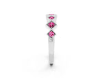 Round Pink Sapphire Square Bezel Chevron Band in Silver with Milgrain Detailing_2
