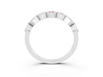Round Pink Sapphire Square Bezel Chevron Band in Silver with Milgrain Detailing_3