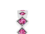 Round Pink Sapphire Square Bezel Chevron Band in Silver with Milgrain Detailing_5