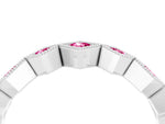Round Pink Sapphire Square Bezel Chevron Band in White gold with Milgrain Detailing_4