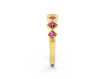 Round Pink Sapphire Square Bezel Chevron Band in Yellow gold with Milgrain Detailing_2