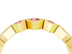 Round Pink Sapphire Square Bezel Chevron Band in Yellow gold with Milgrain Detailing_4