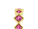 Round Pink Sapphire Square Bezel Chevron Band in Yellow gold with Milgrain Detailing_5
