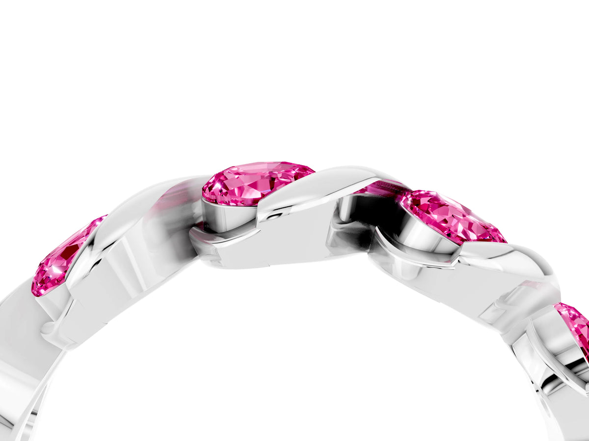 Round Pink Sapphire Wave Band in White gold with Channel Setting and Shared Prongs_4