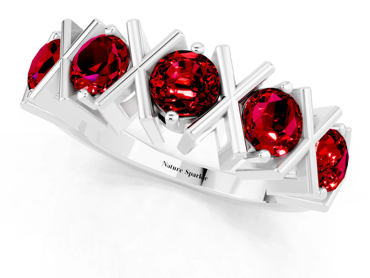 Round Ruby Channel Set Band in Platinum with X-Prong Detail_1
