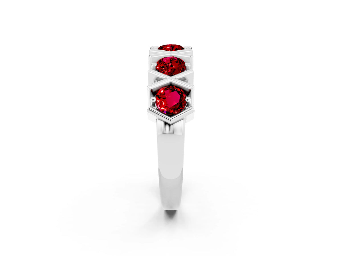 Round Ruby Channel Set Band in Platinum with X-Prong Detail_2