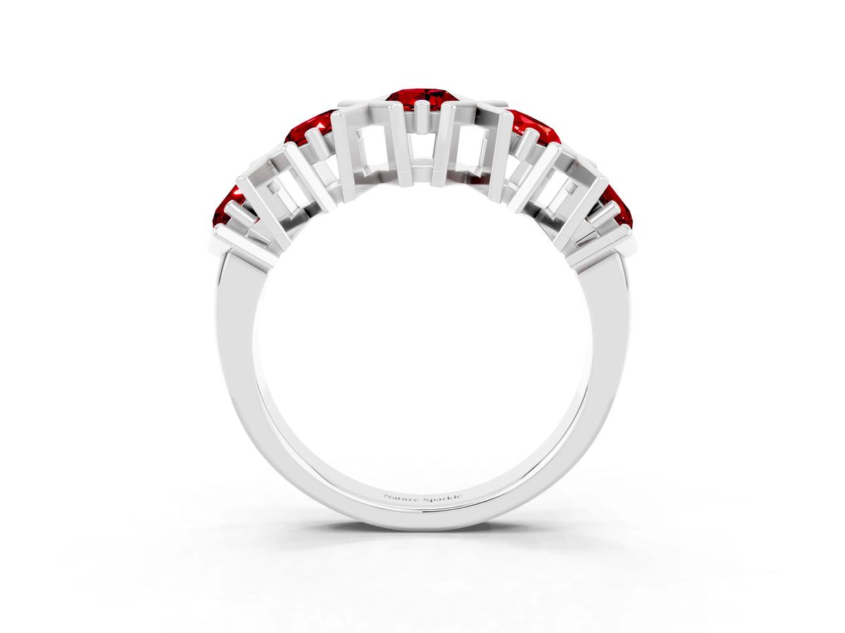 Round Ruby Channel Set Band in Platinum with X-Prong Detail_3