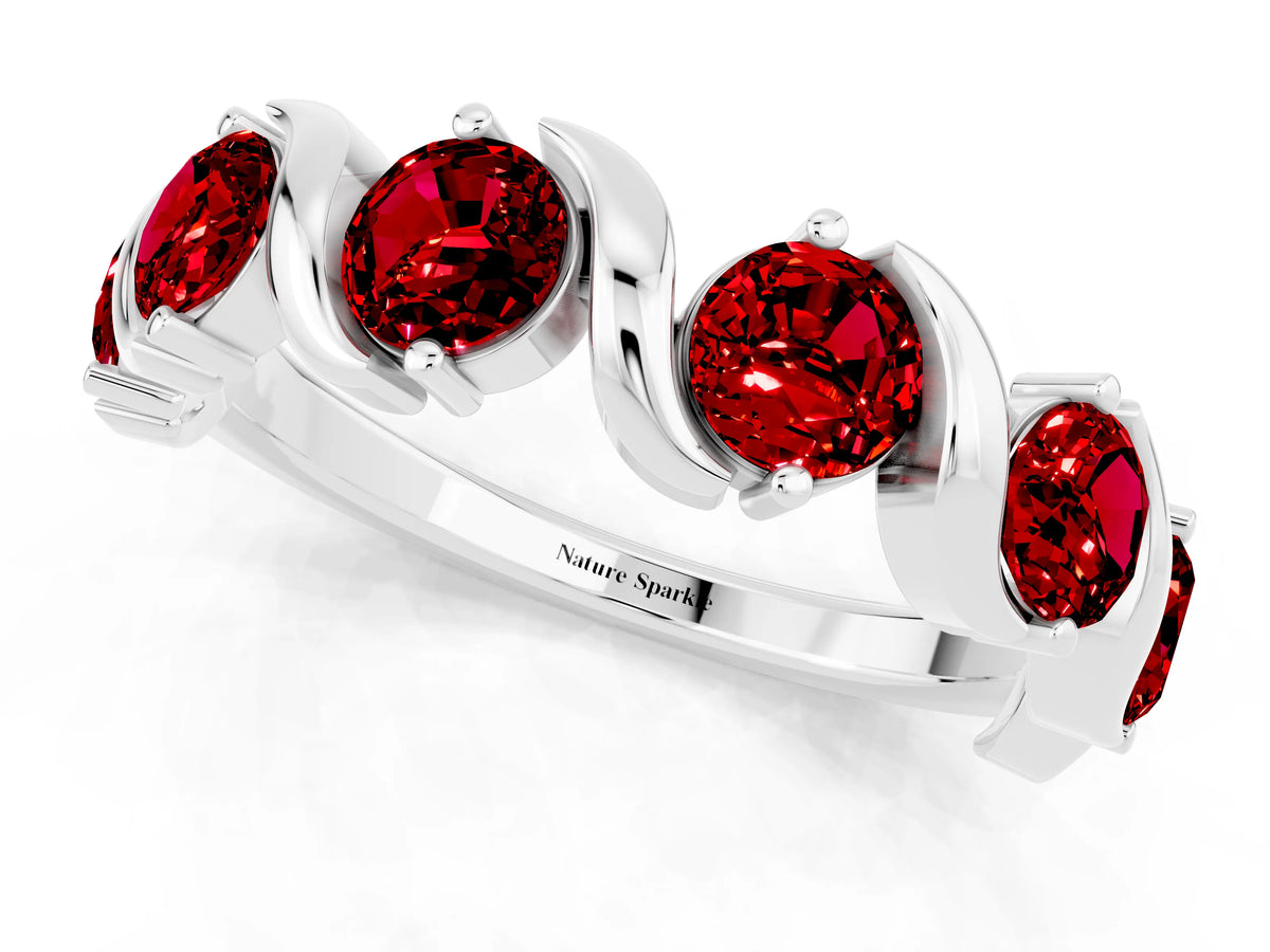 Round Ruby Half Eternity Band in Platinum with Wave Prong Setting_1