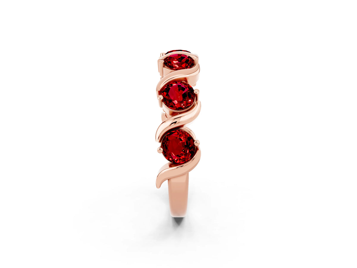 Round Ruby Half Eternity Band in Rose gold with Wave Prong Setting_2
