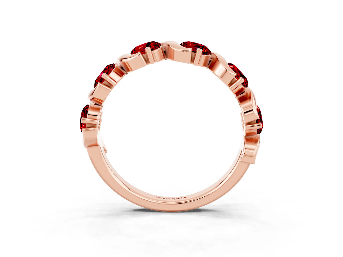 Round Ruby Half Eternity Band in Rose gold with Wave Prong Setting_3