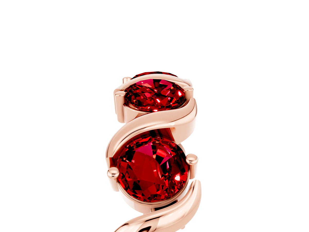 Round Ruby Half Eternity Band in Rose gold with Wave Prong Setting_5