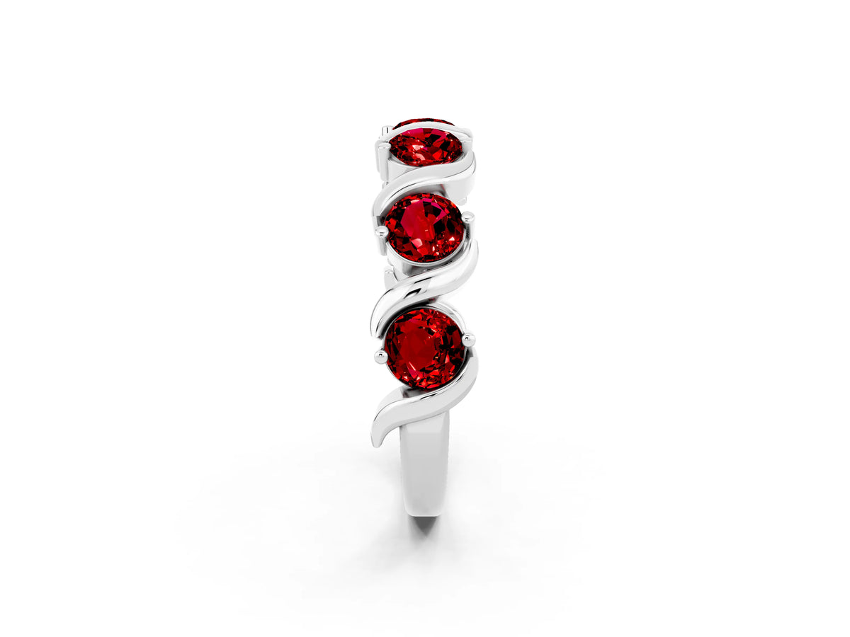 Round Ruby Half Eternity Band in Silver with Wave Prong Setting_2