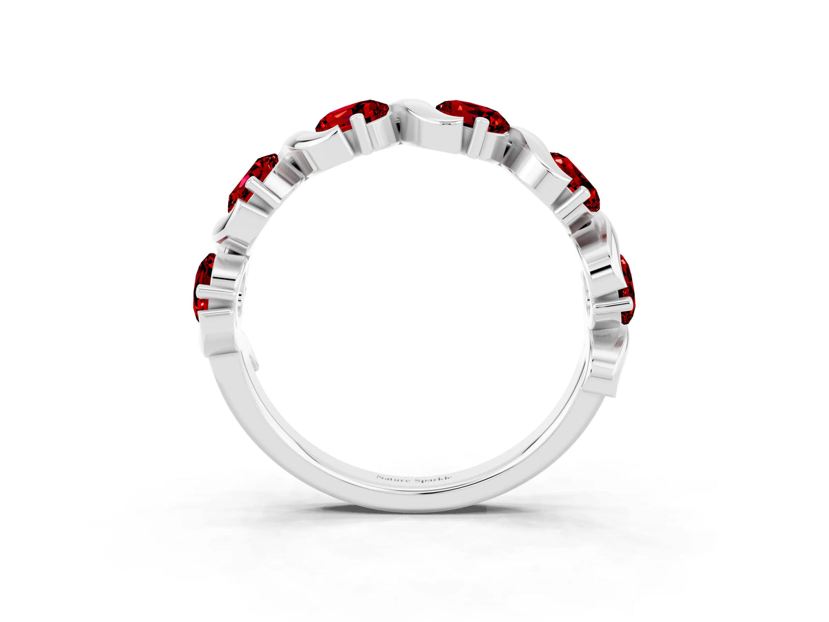 Round Ruby Half Eternity Band in Silver with Wave Prong Setting_3