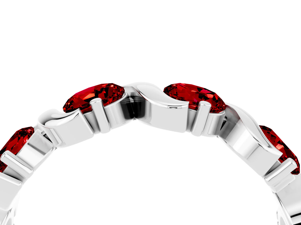 Round Ruby Half Eternity Band in Silver with Wave Prong Setting_4