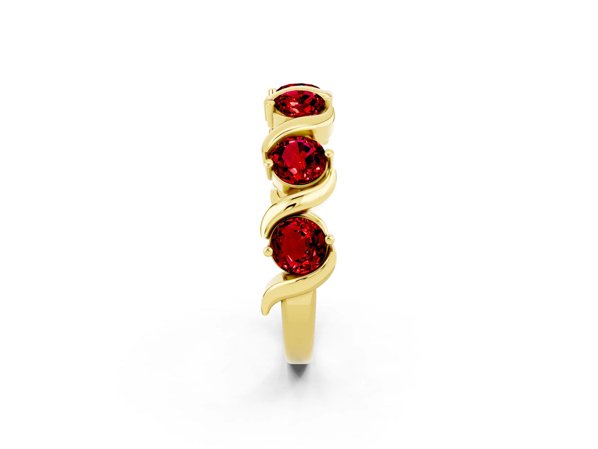 Round Ruby Half Eternity Band in Yellow gold with Wave Prong Setting_2