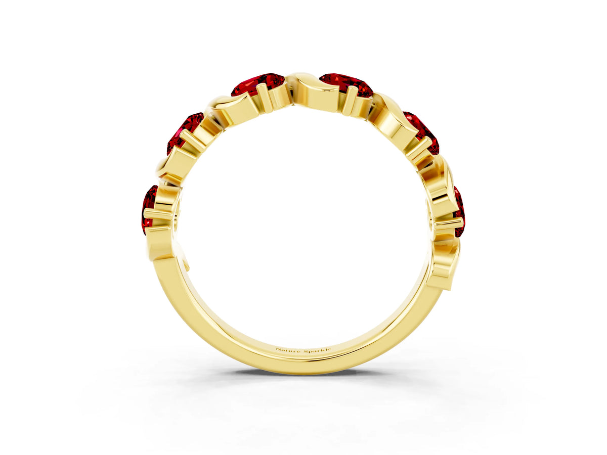 Round Ruby Half Eternity Band in Yellow gold with Wave Prong Setting_3
