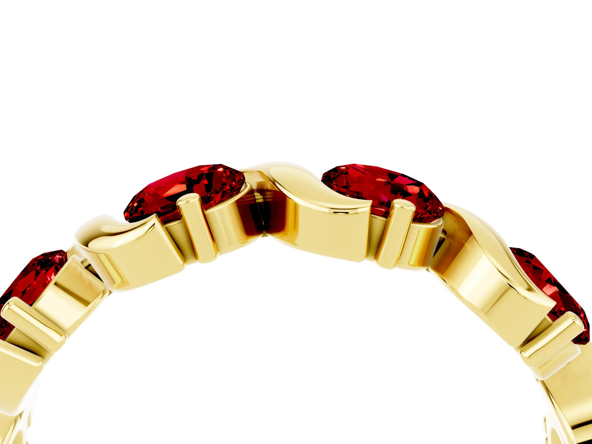 Round Ruby Half Eternity Band in Yellow gold with Wave Prong Setting_4