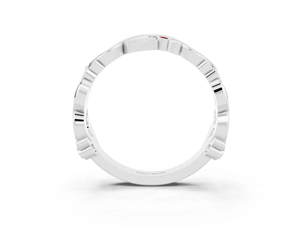 Round Ruby Leaf Motif Eternity Band in White gold with Bezel Setting_3