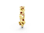 Round Ruby Leaf Motif Eternity Band in Yellow gold with Bezel Setting_2