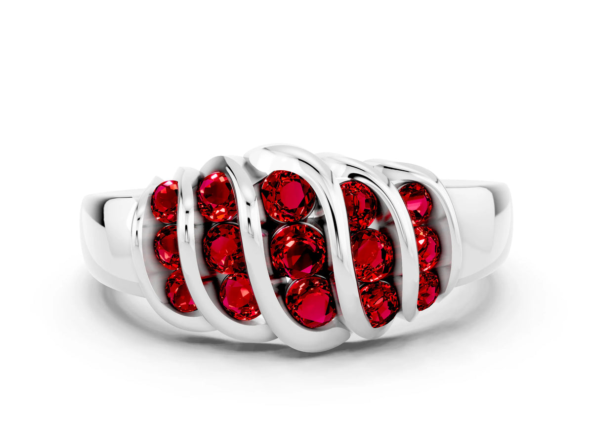 Round Ruby Multi-Row Crossover Band in Platinum with Polished Curves