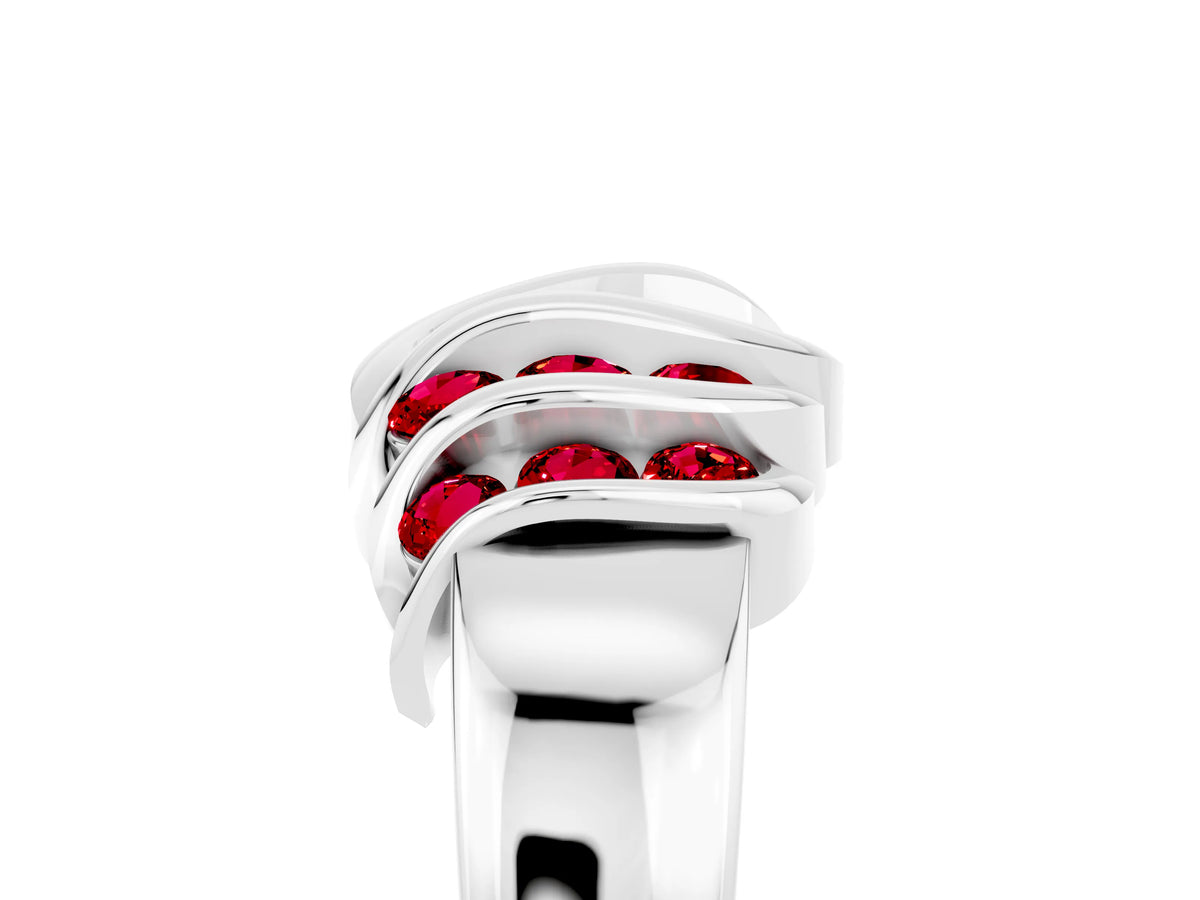 Round Ruby Multi-Row Crossover Band in Platinum with Polished Curves_5