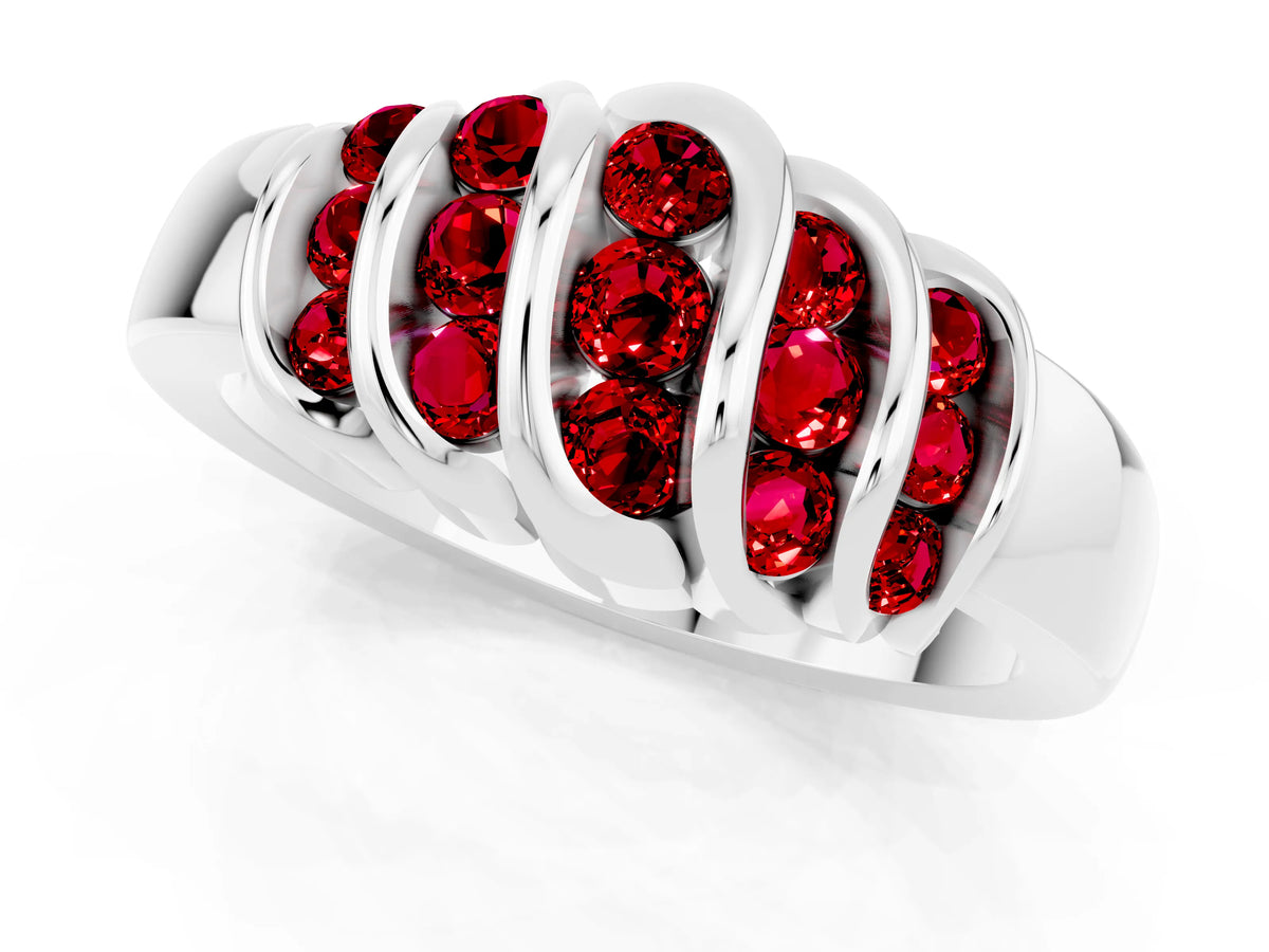 Round Ruby Multi-Row Crossover Band in Silver with Polished Curves_1