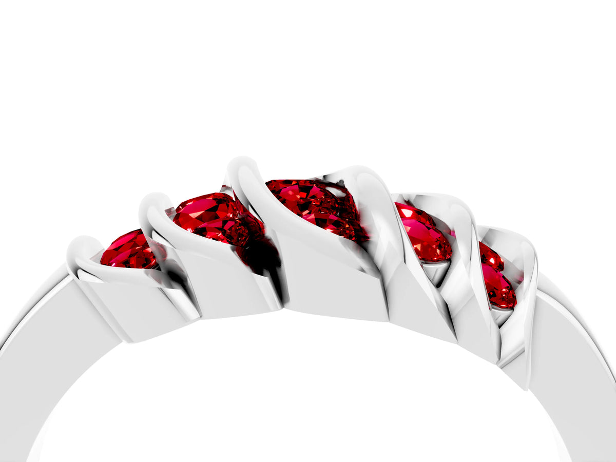 Round Ruby Multi-Row Crossover Band in White gold with Polished Curves_4