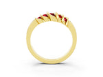 Round Ruby Multi-Row Crossover Band in Yellow gold with Polished Curves_3