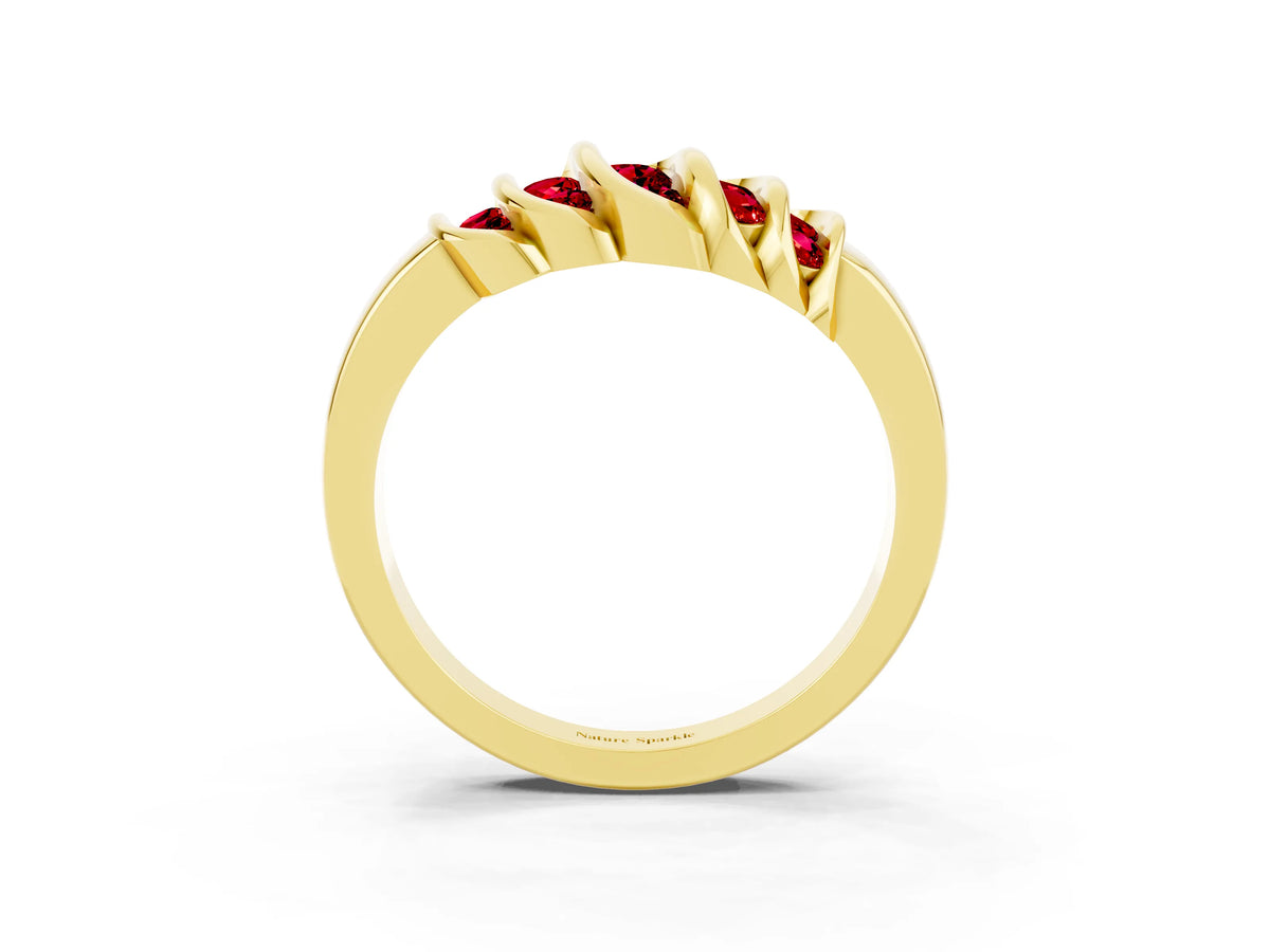 Round Ruby Multi-Row Crossover Band in Yellow gold with Polished Curves_3