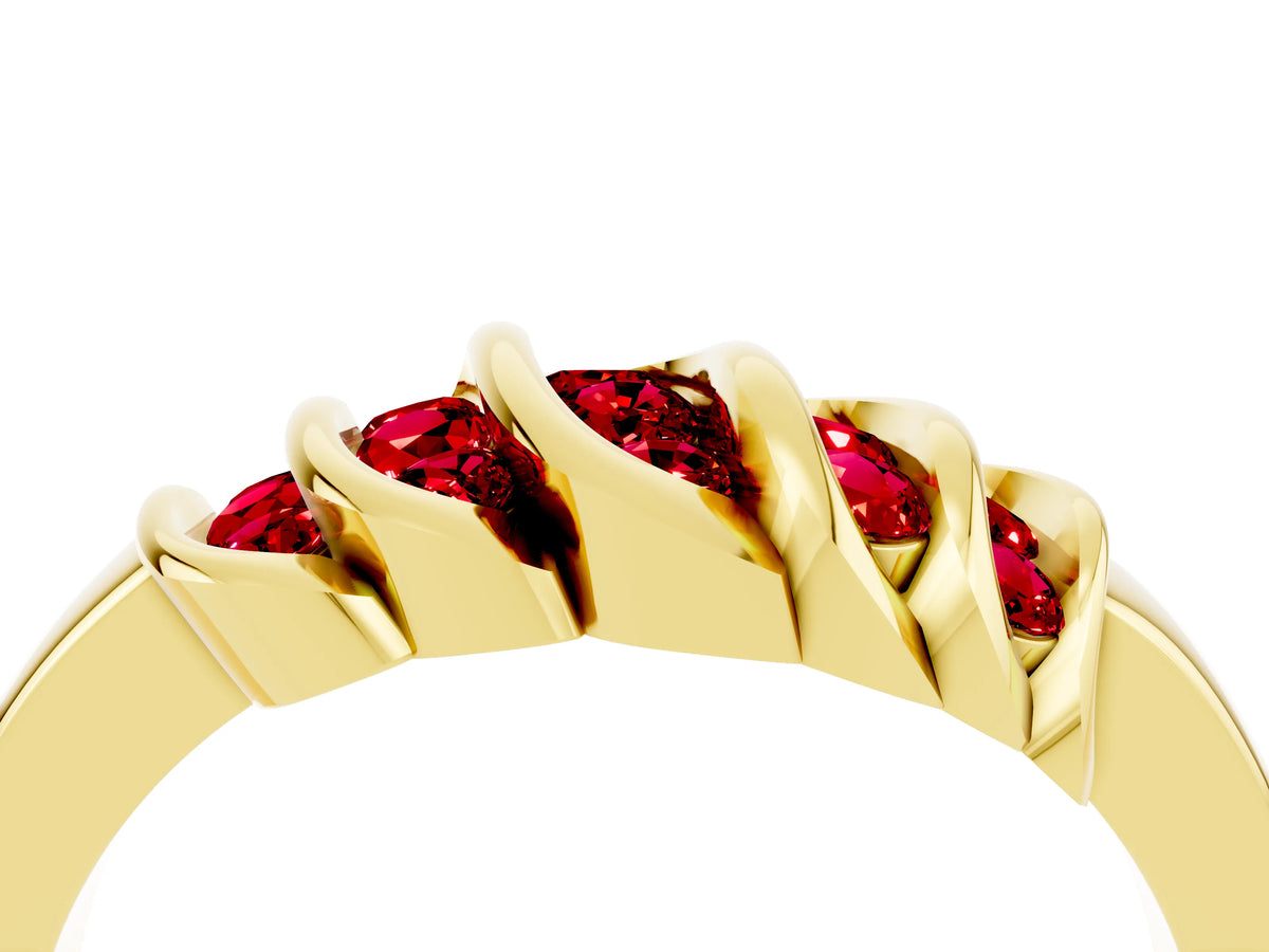 Round Ruby Multi-Row Crossover Band in Yellow gold with Polished Curves_4