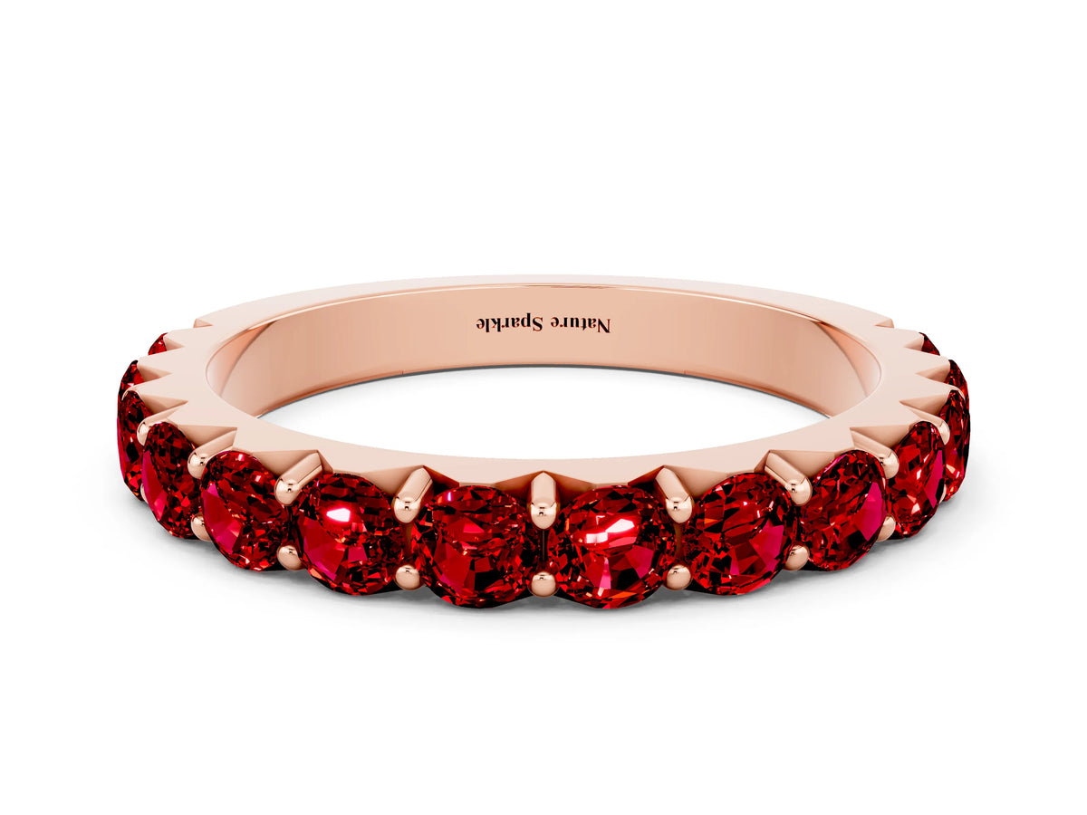Round Ruby Polished Half Eternity Band in Rose gold with Classic Prong Setting