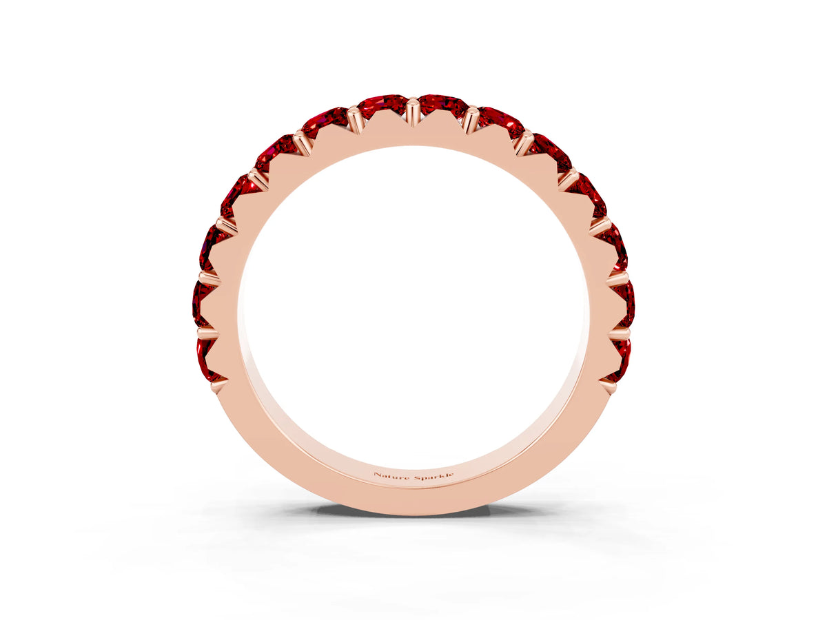 Round Ruby Polished Half Eternity Band in Rose gold with Classic Prong Setting_3