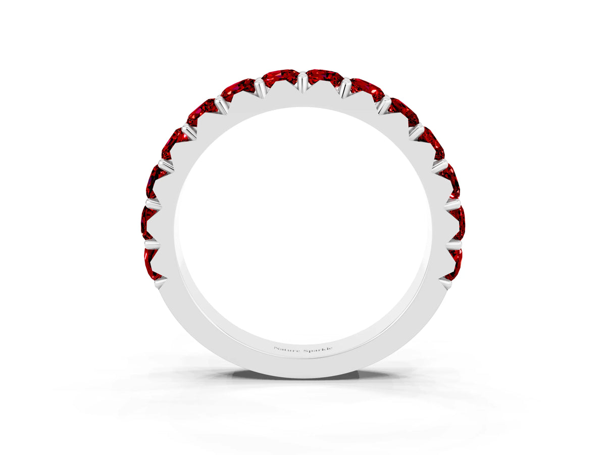 Round Ruby Polished Half Eternity Band in Silver with Classic Prong Setting_3