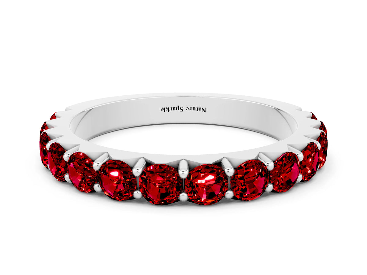Round Ruby Polished Half Eternity Band in White gold with Classic Prong Setting