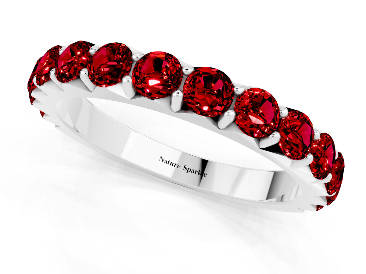 Round Ruby Polished Half Eternity Band in White gold with Classic Prong Setting_1