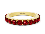 Round Ruby Polished Half Eternity Band in Yellow gold with Classic Prong Setting
