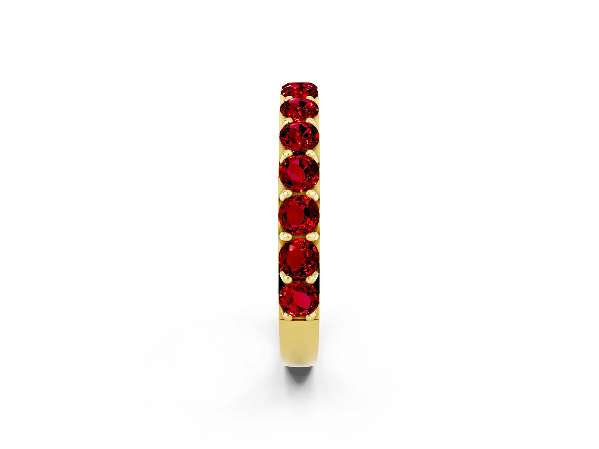 Round Ruby Polished Half Eternity Band in Yellow gold with Classic Prong Setting_2