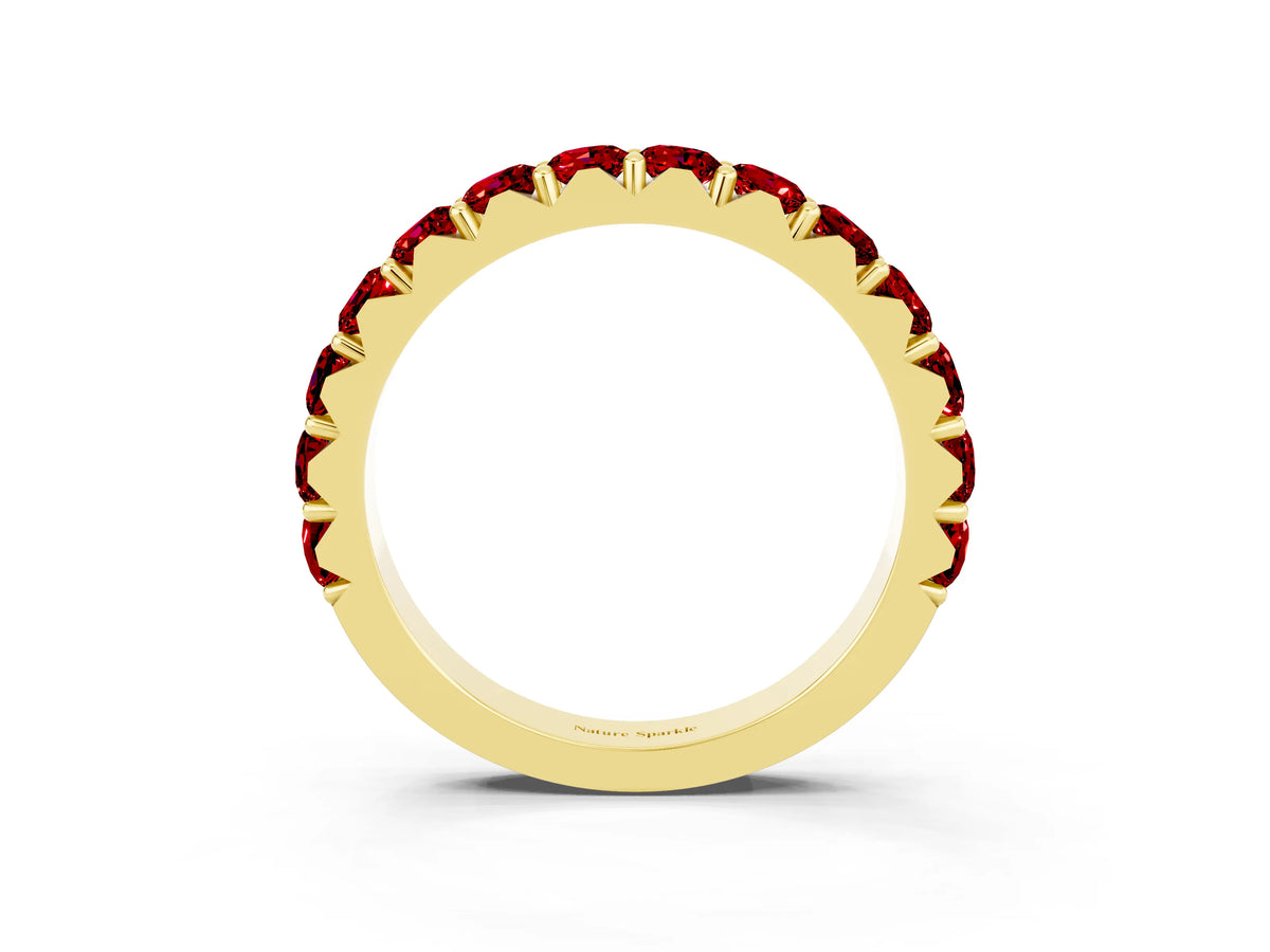 Round Ruby Polished Half Eternity Band in Yellow gold with Classic Prong Setting_3
