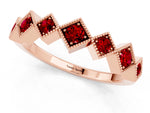 Round Ruby Square Bezel Chevron Band in Rose gold with Milgrain Detailing_1