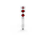 Round Ruby Square Bezel Chevron Band in Silver with Milgrain Detailing_2