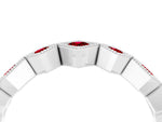 Round Ruby Square Bezel Chevron Band in Silver with Milgrain Detailing_4