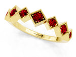 Round Ruby Square Bezel Chevron Band in Yellow gold with Milgrain Detailing_1
