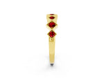 Round Ruby Square Bezel Chevron Band in Yellow gold with Milgrain Detailing_2