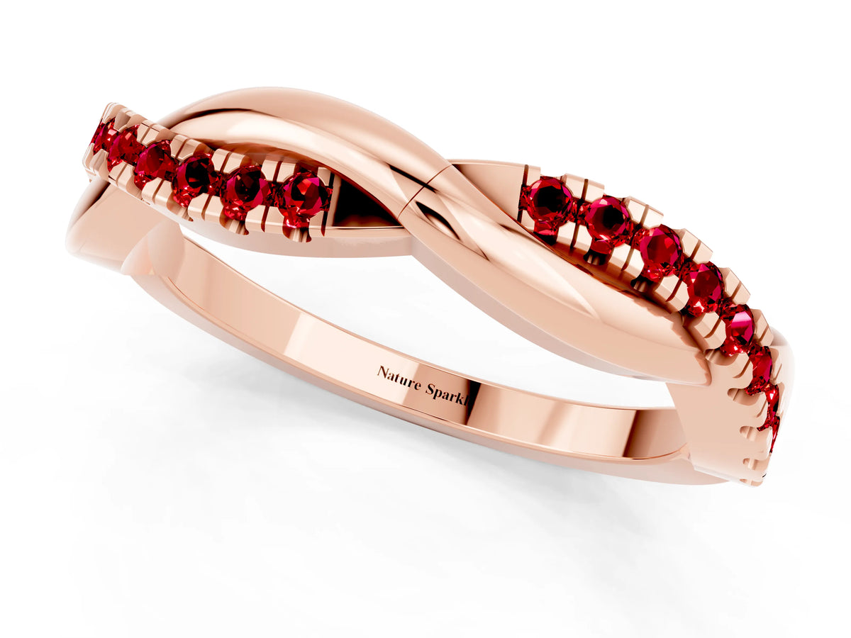Round Ruby Twisted Infinity Band in Rose gold with Prong Setting_1