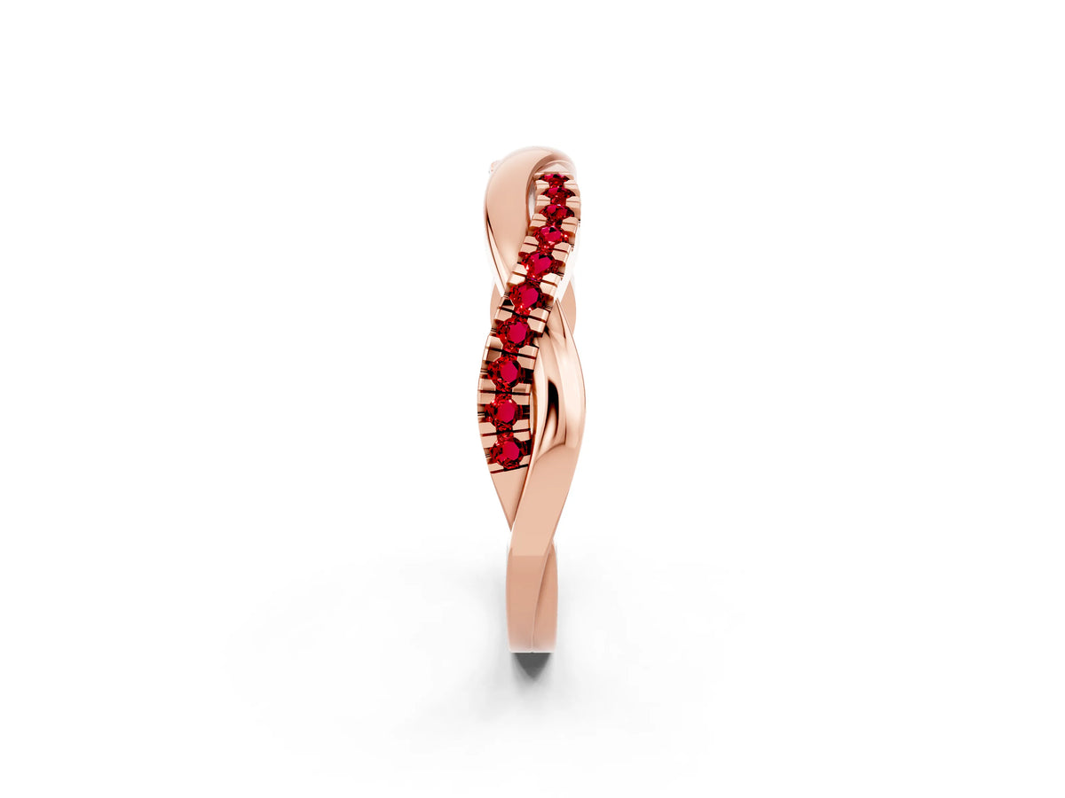 Round Ruby Twisted Infinity Band in Rose gold with Prong Setting_2