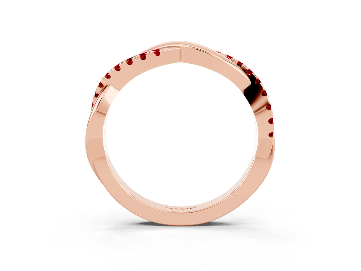 Round Ruby Twisted Infinity Band in Rose gold with Prong Setting_3